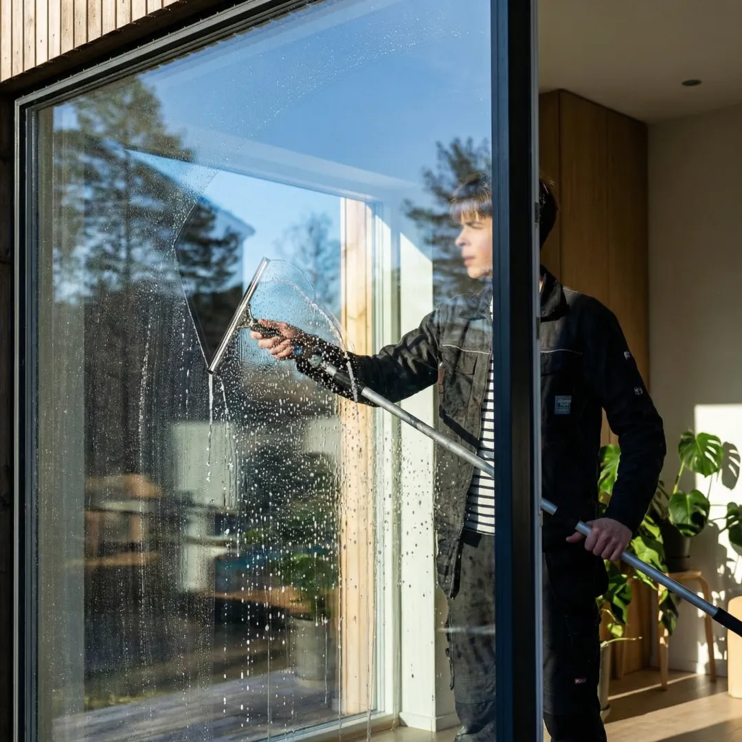 Stor terrassedør vinduespudsning